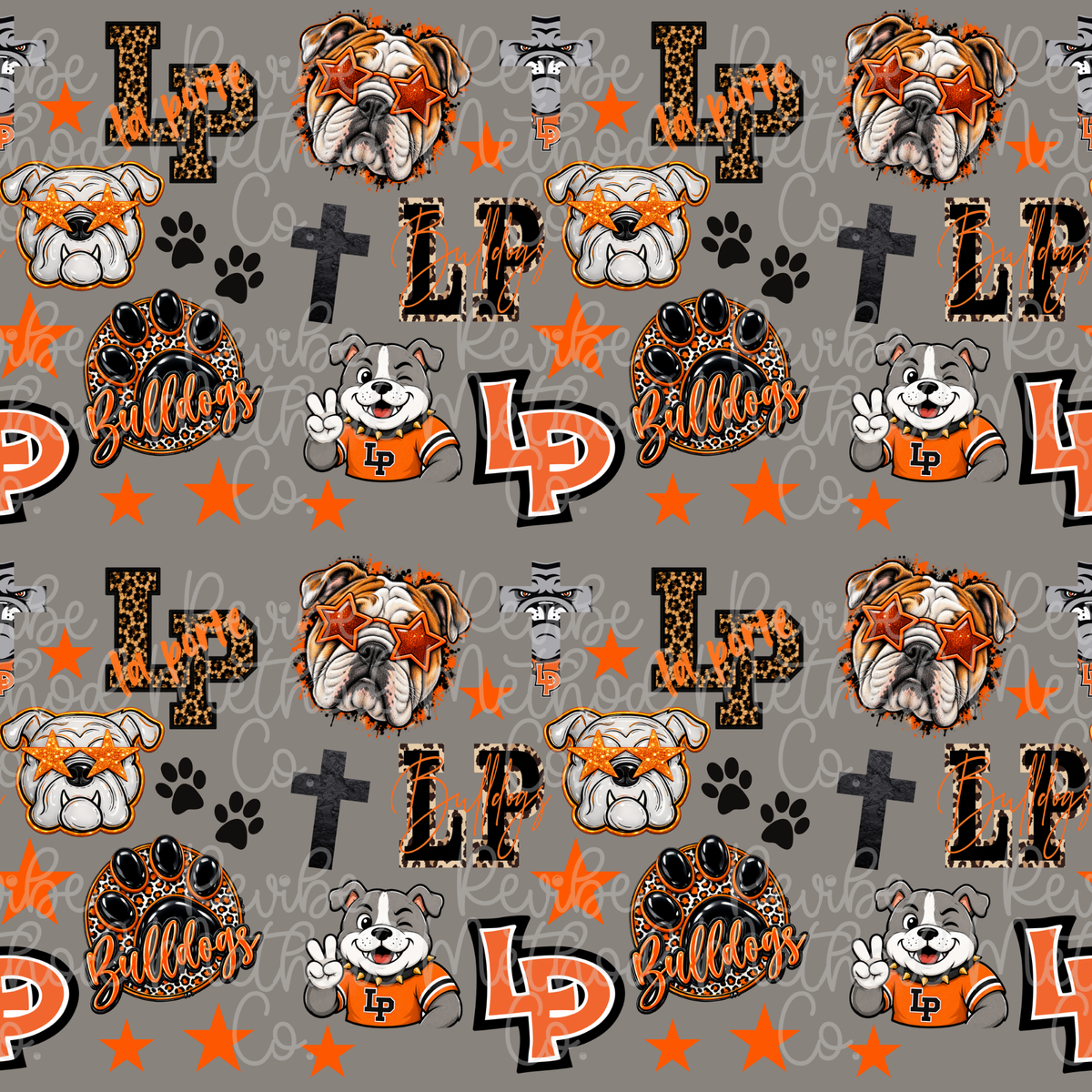 La Porte Bulldogs Seamless Pattern - Gray Background